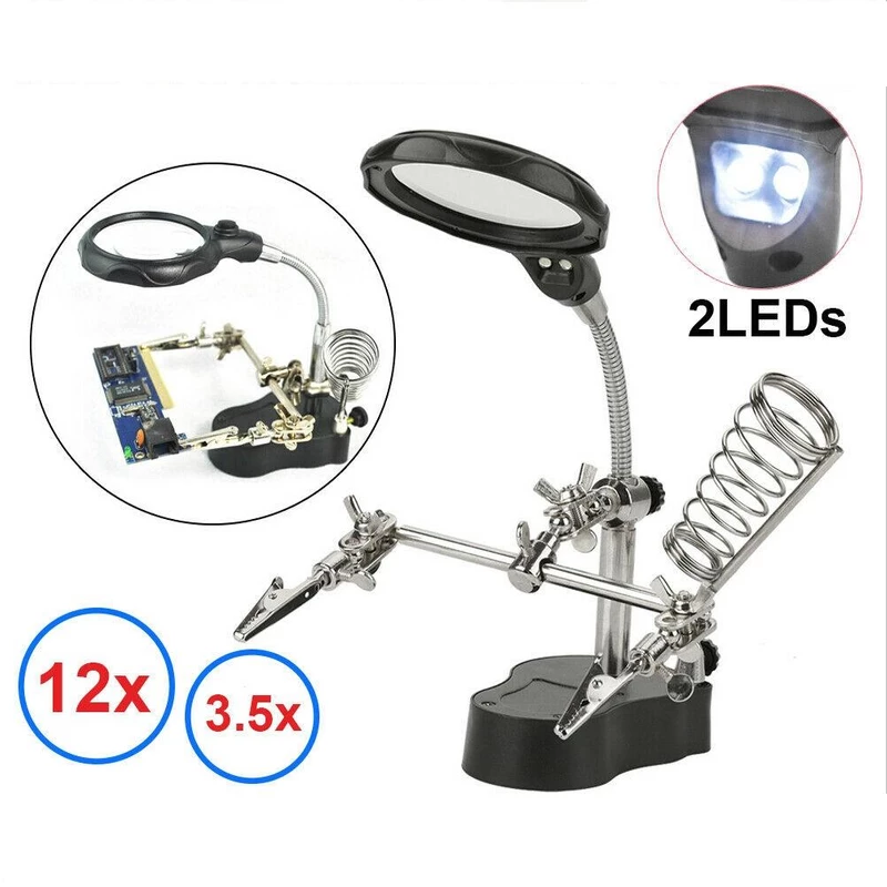 گیره مونتاژ قطعات الکترونیکی مدل TE-801 به همراه ذره بین و پایه هویه